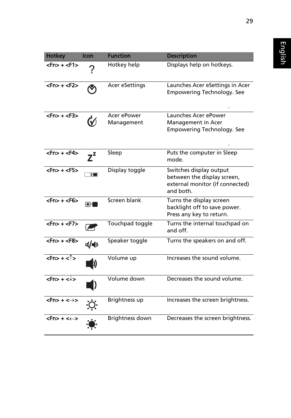 Eng lis h | Acer 3650 User Manual | Page 43 / 92