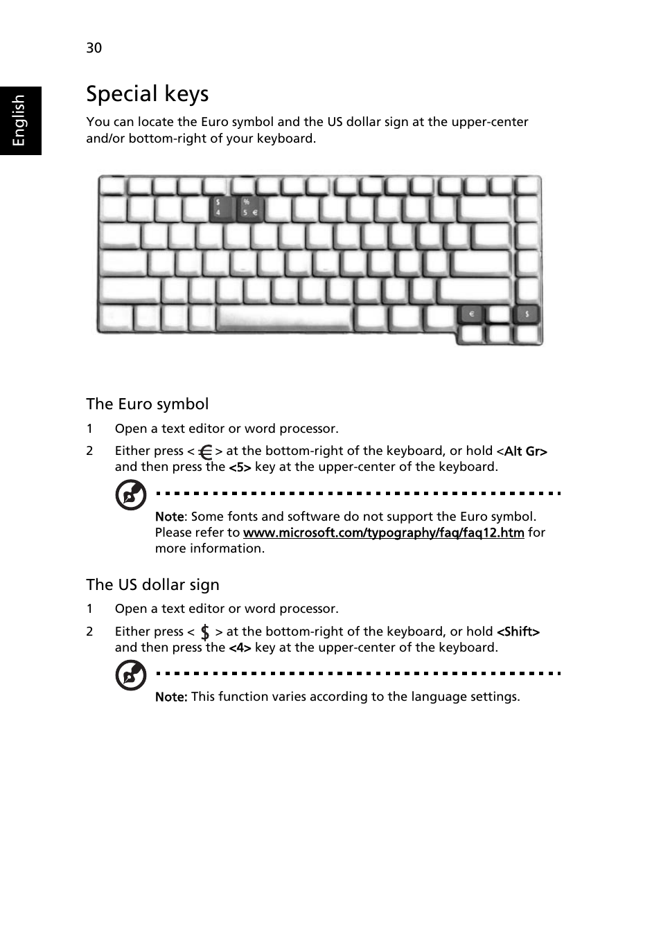 Special keys | Acer 3650 User Manual | Page 44 / 92
