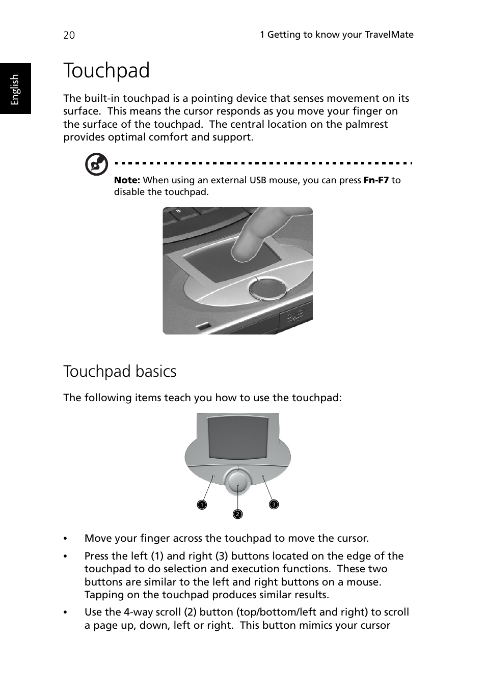 Touchpad, Touchpad basics | Acer TravelMate 430 User Manual | Page 28 / 80