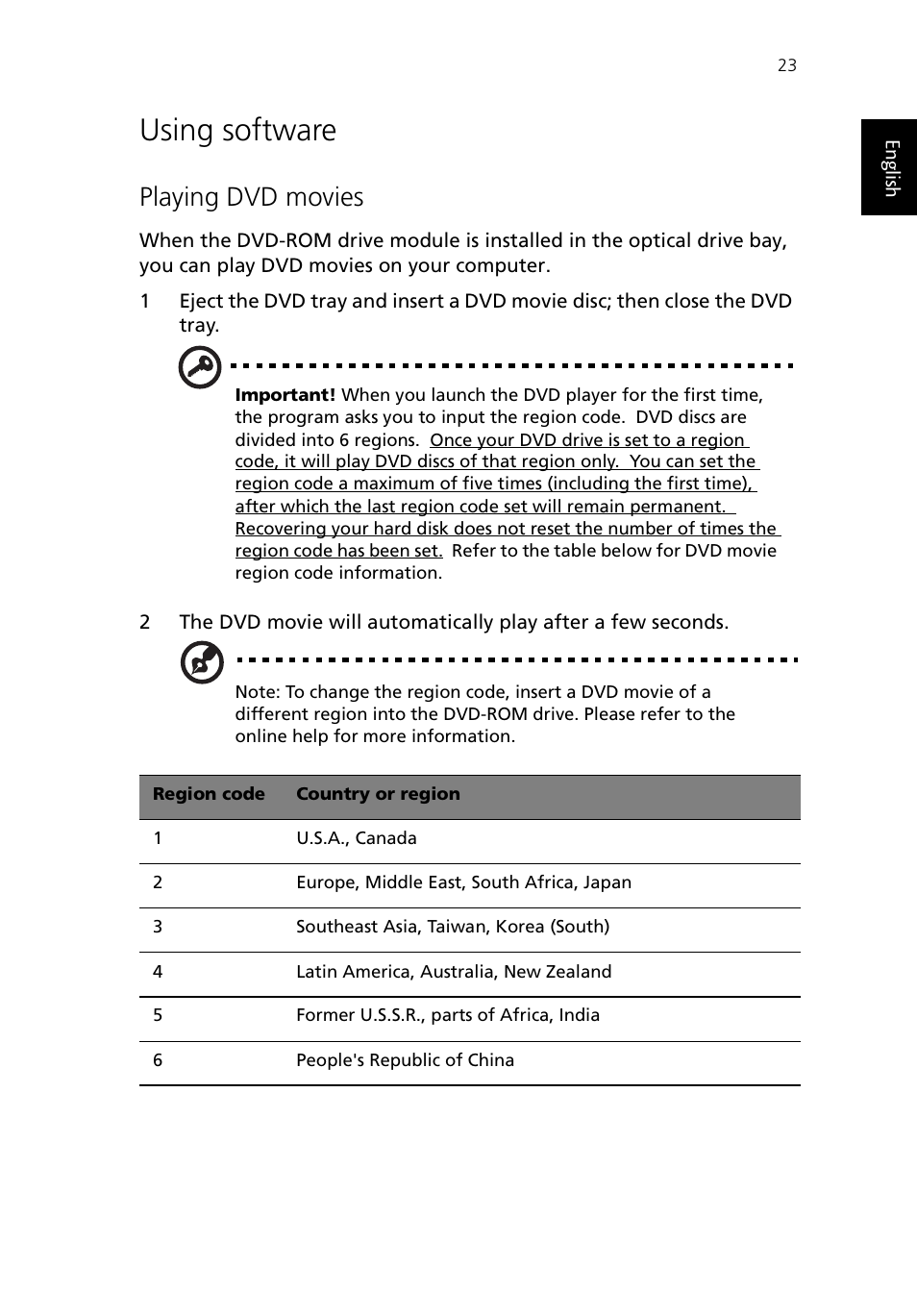 Using software, Playing dvd movies | Acer TravelMate 430 User Manual | Page 31 / 80