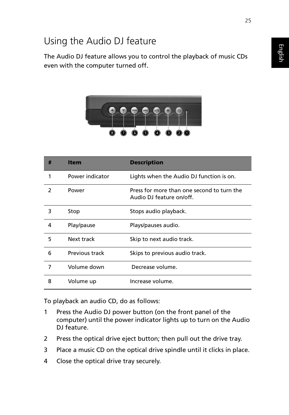 Using the audio dj feature | Acer TravelMate 430 User Manual | Page 33 / 80