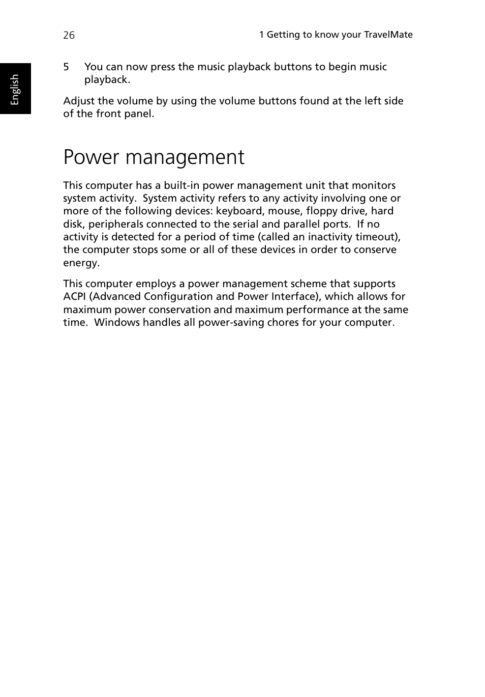 Power management | Acer TravelMate 430 User Manual | Page 34 / 80