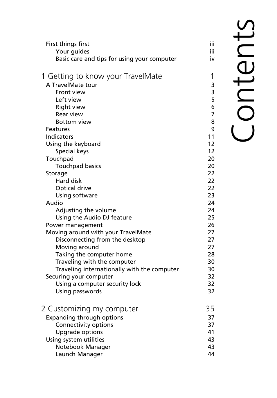 Acer TravelMate 430 User Manual | Page 7 / 80