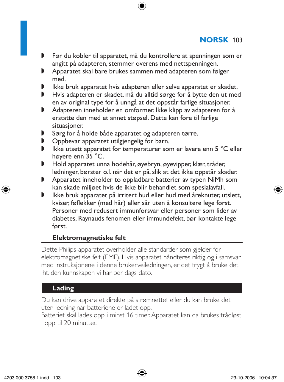 Philips Satinelle Epilierer User Manual | Page 103 / 132