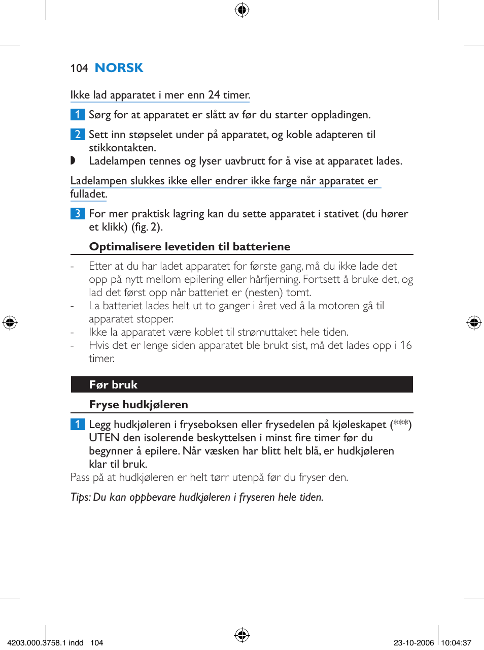 Philips Satinelle Epilierer User Manual | Page 104 / 132