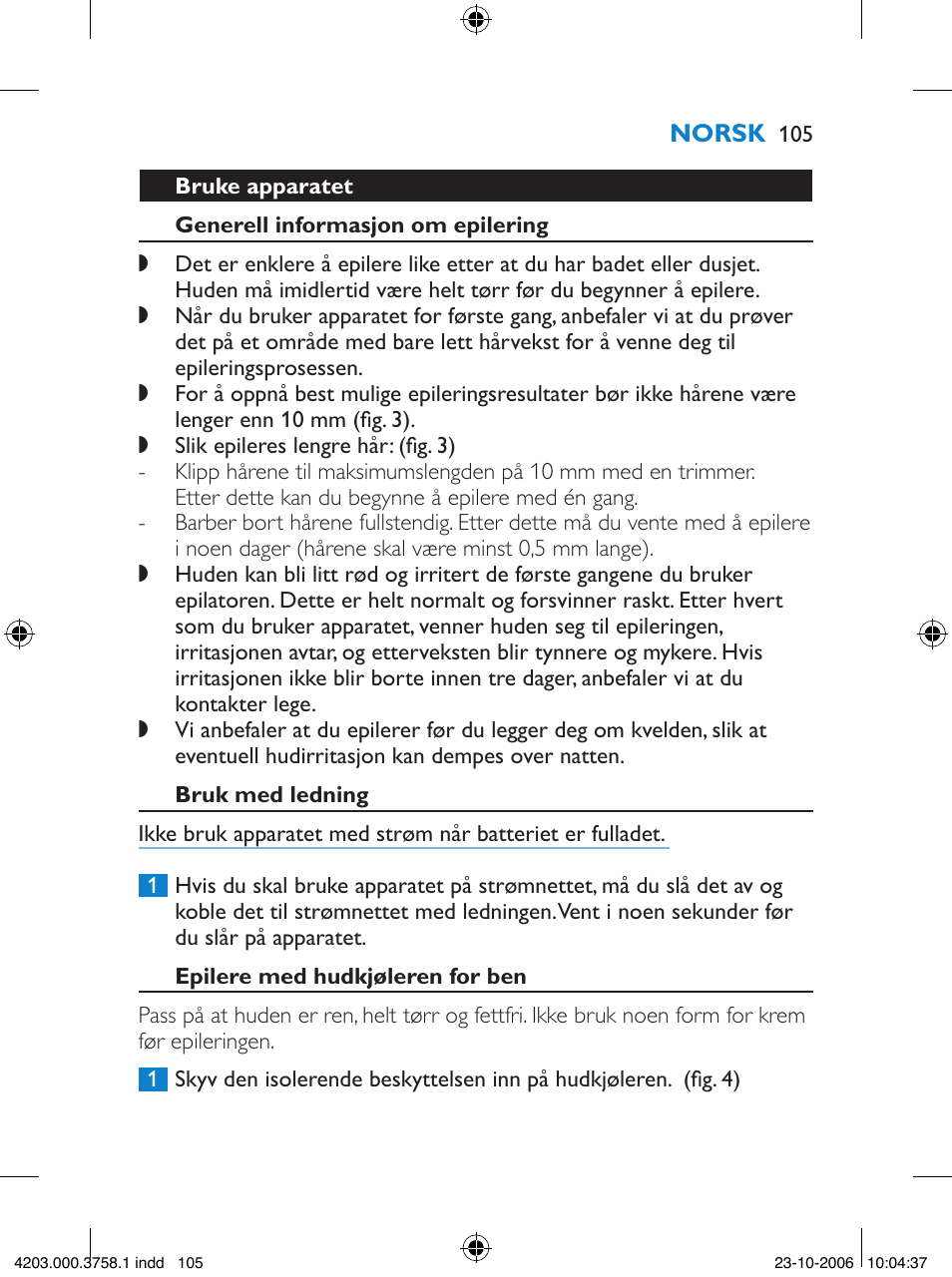 Philips Satinelle Epilierer User Manual | Page 105 / 132