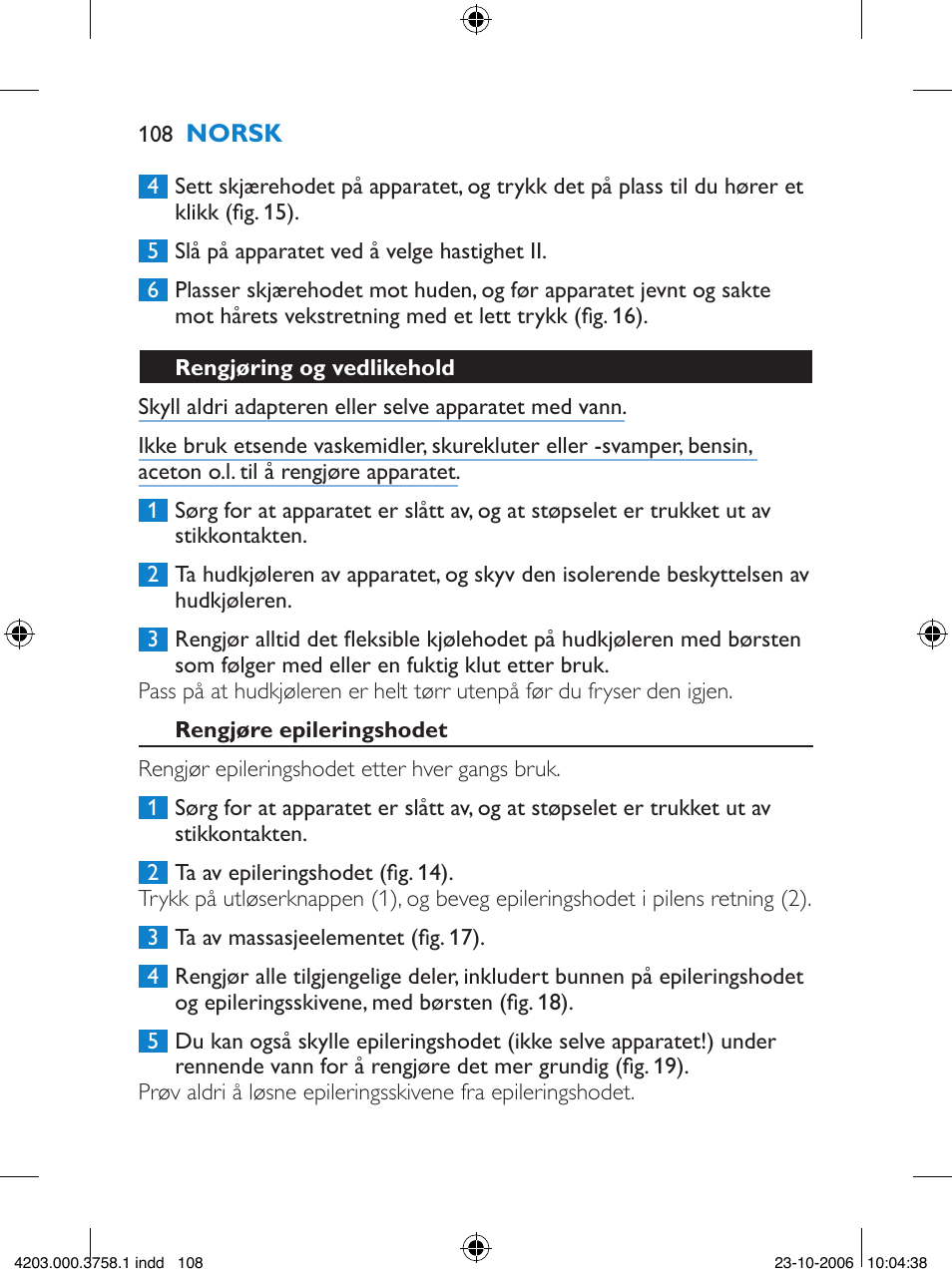 Philips Satinelle Epilierer User Manual | Page 108 / 132