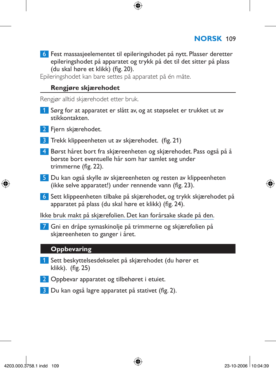 Philips Satinelle Epilierer User Manual | Page 109 / 132