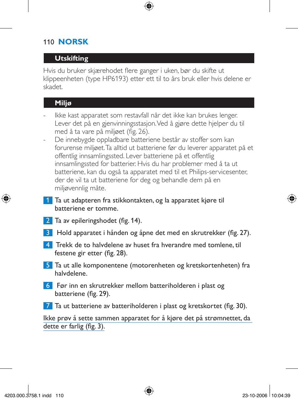 Philips Satinelle Epilierer User Manual | Page 110 / 132