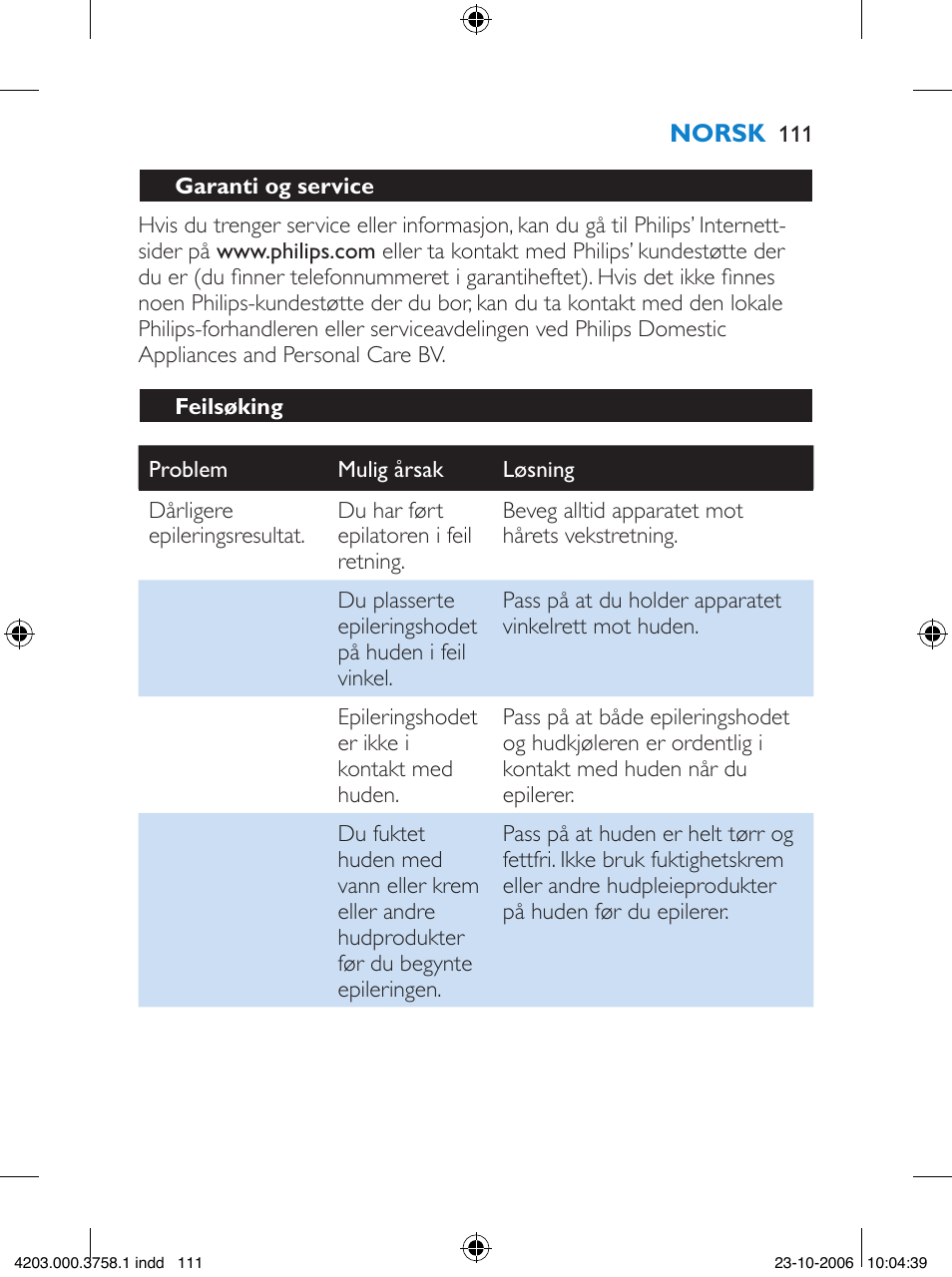 Philips Satinelle Epilierer User Manual | Page 111 / 132