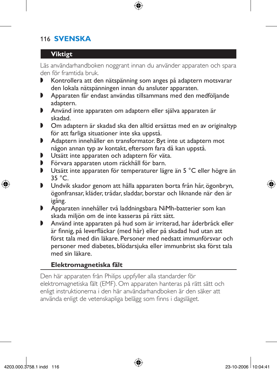 Philips Satinelle Epilierer User Manual | Page 116 / 132