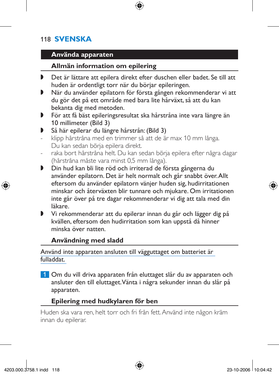 Philips Satinelle Epilierer User Manual | Page 118 / 132