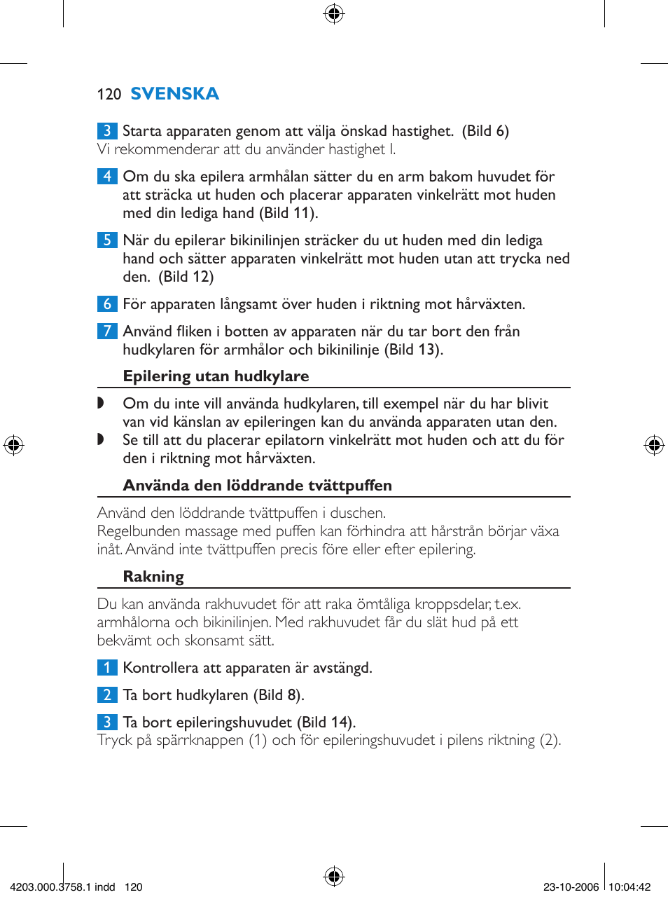 Philips Satinelle Epilierer User Manual | Page 120 / 132