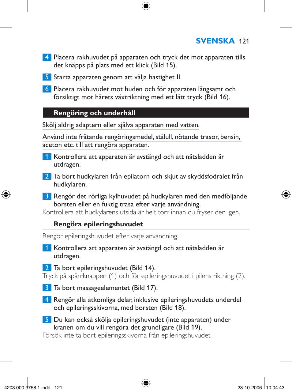 Philips Satinelle Epilierer User Manual | Page 121 / 132