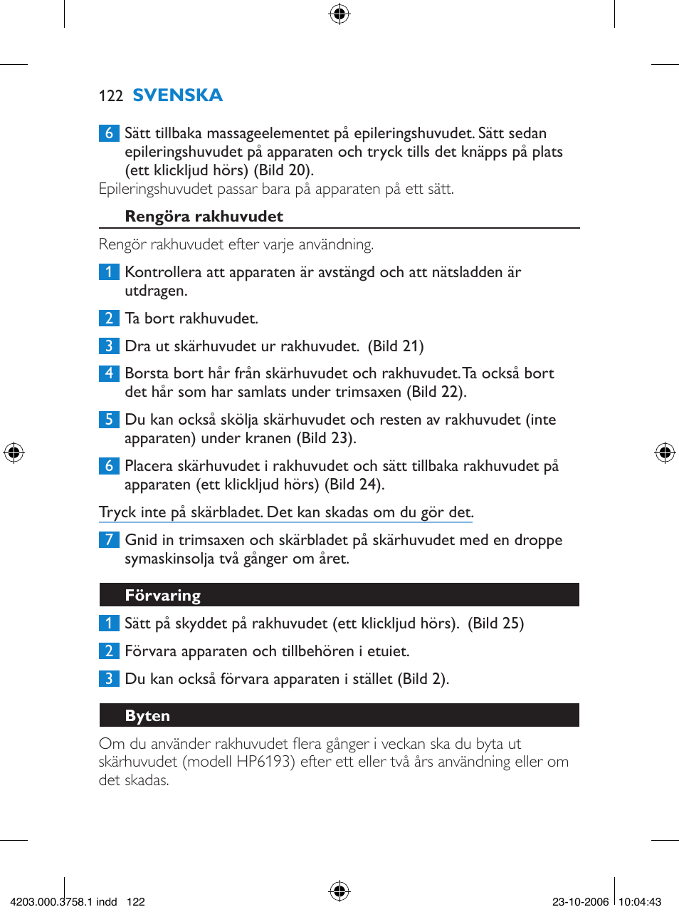 Philips Satinelle Epilierer User Manual | Page 122 / 132