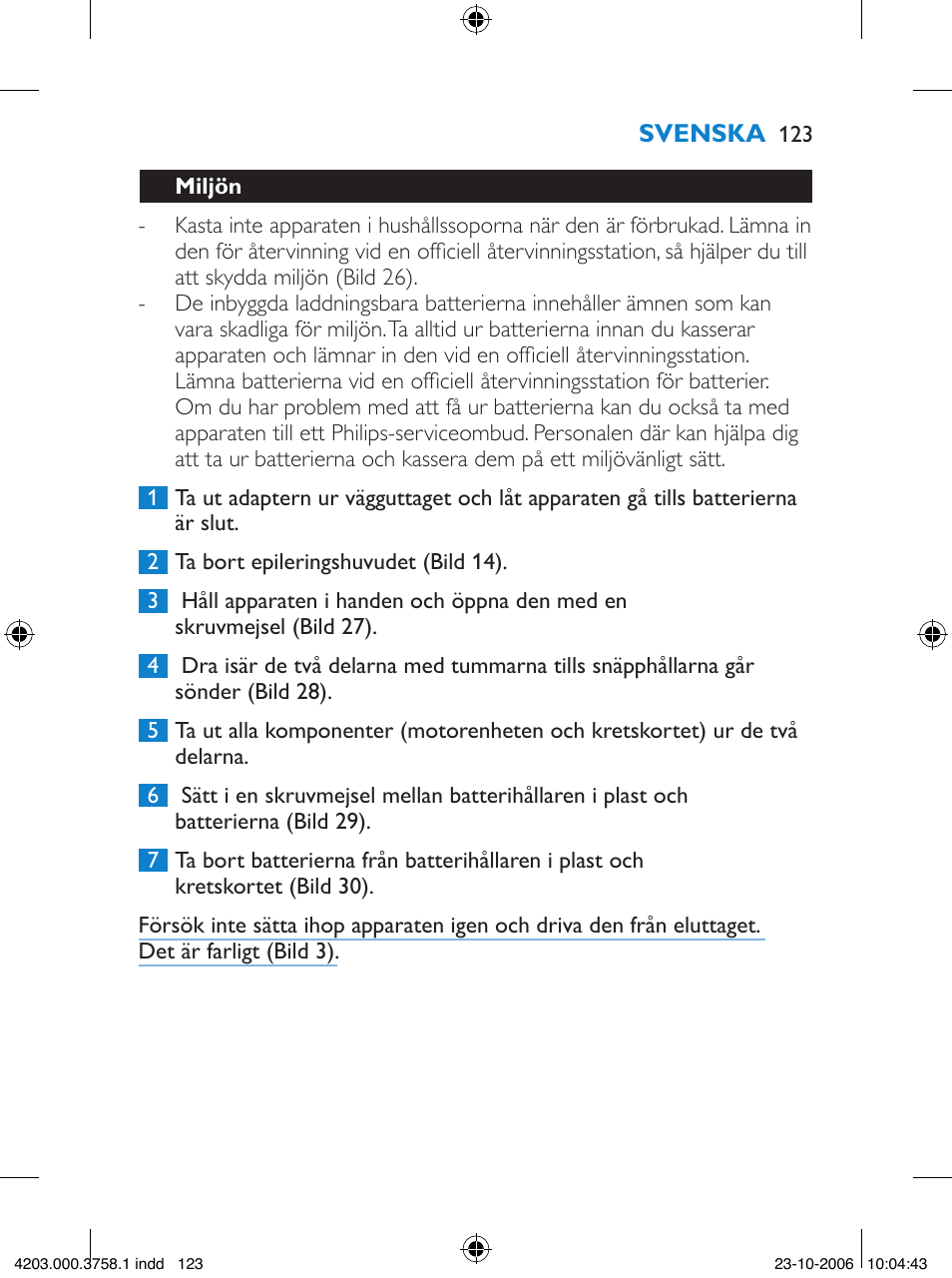 Philips Satinelle Epilierer User Manual | Page 123 / 132