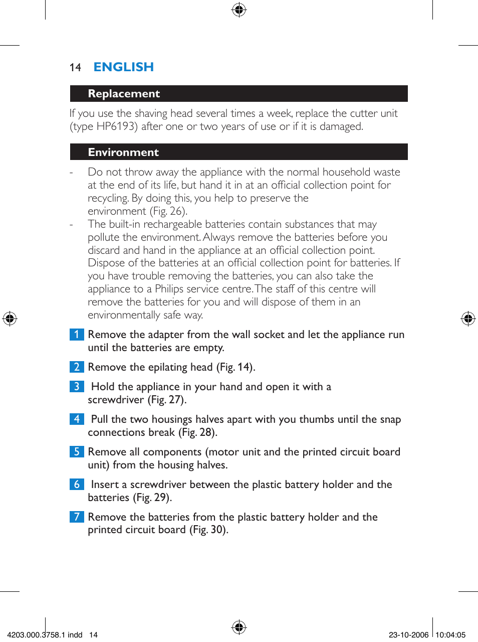 Philips Satinelle Epilierer User Manual | Page 14 / 132