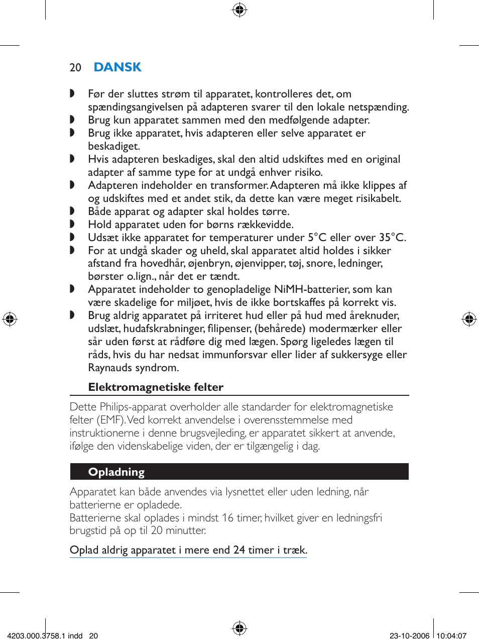 Philips Satinelle Epilierer User Manual | Page 20 / 132