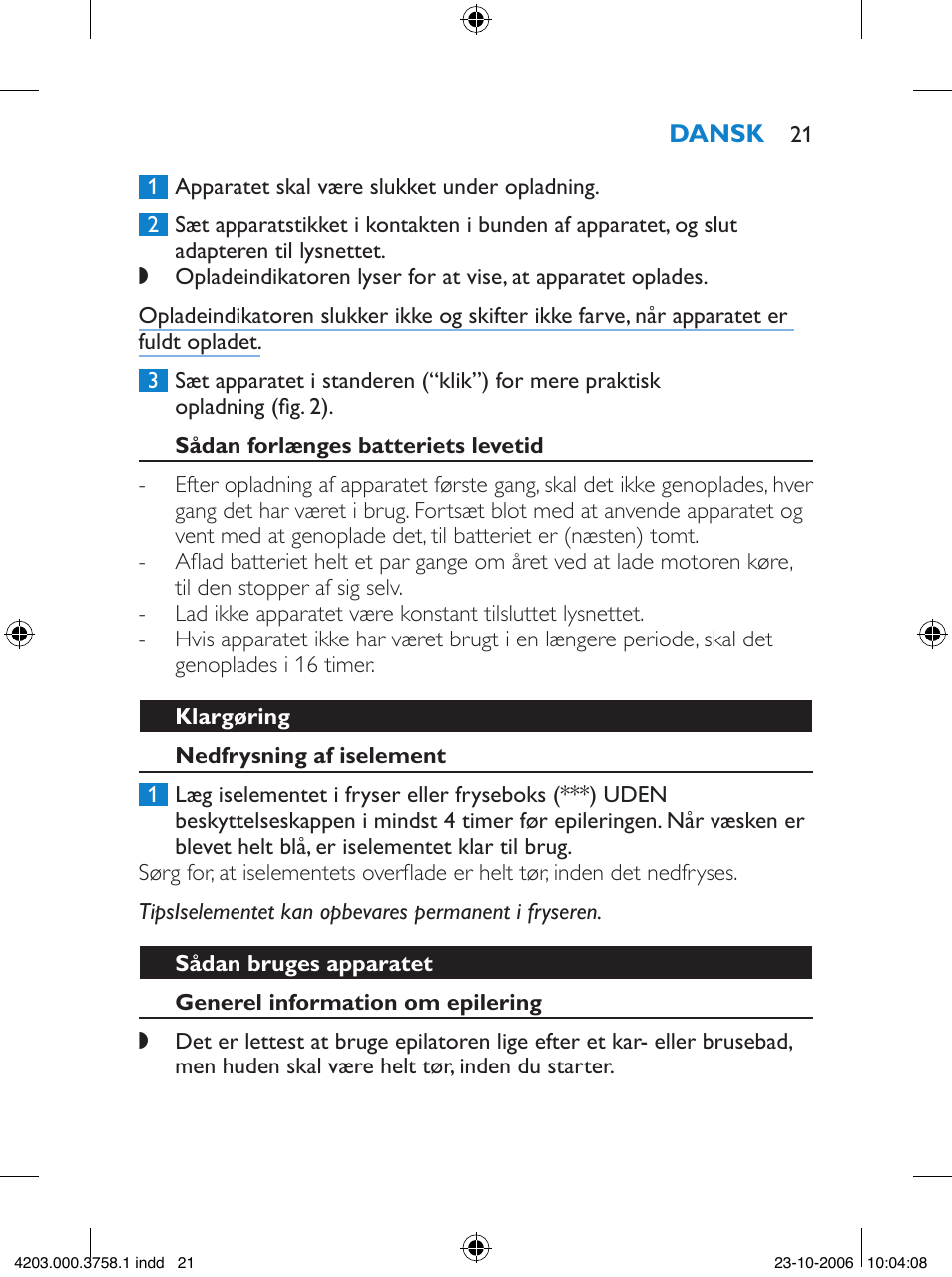 Philips Satinelle Epilierer User Manual | Page 21 / 132