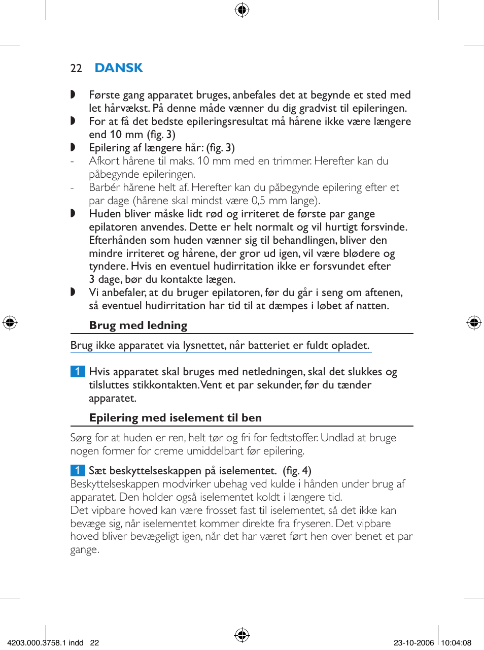Philips Satinelle Epilierer User Manual | Page 22 / 132