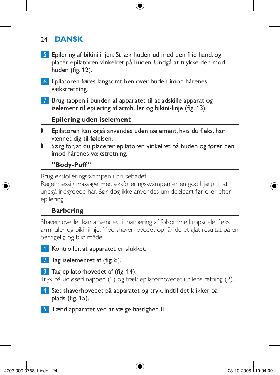 Philips Satinelle Epilierer User Manual | Page 24 / 132