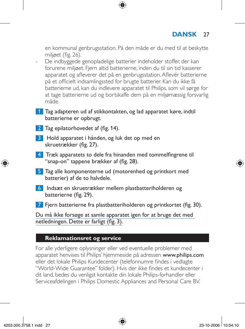 Philips Satinelle Epilierer User Manual | Page 27 / 132