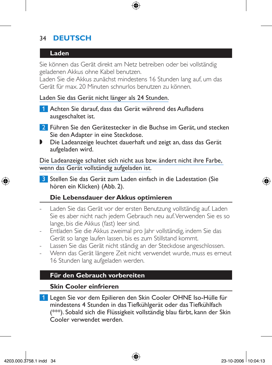 Philips Satinelle Epilierer User Manual | Page 34 / 132