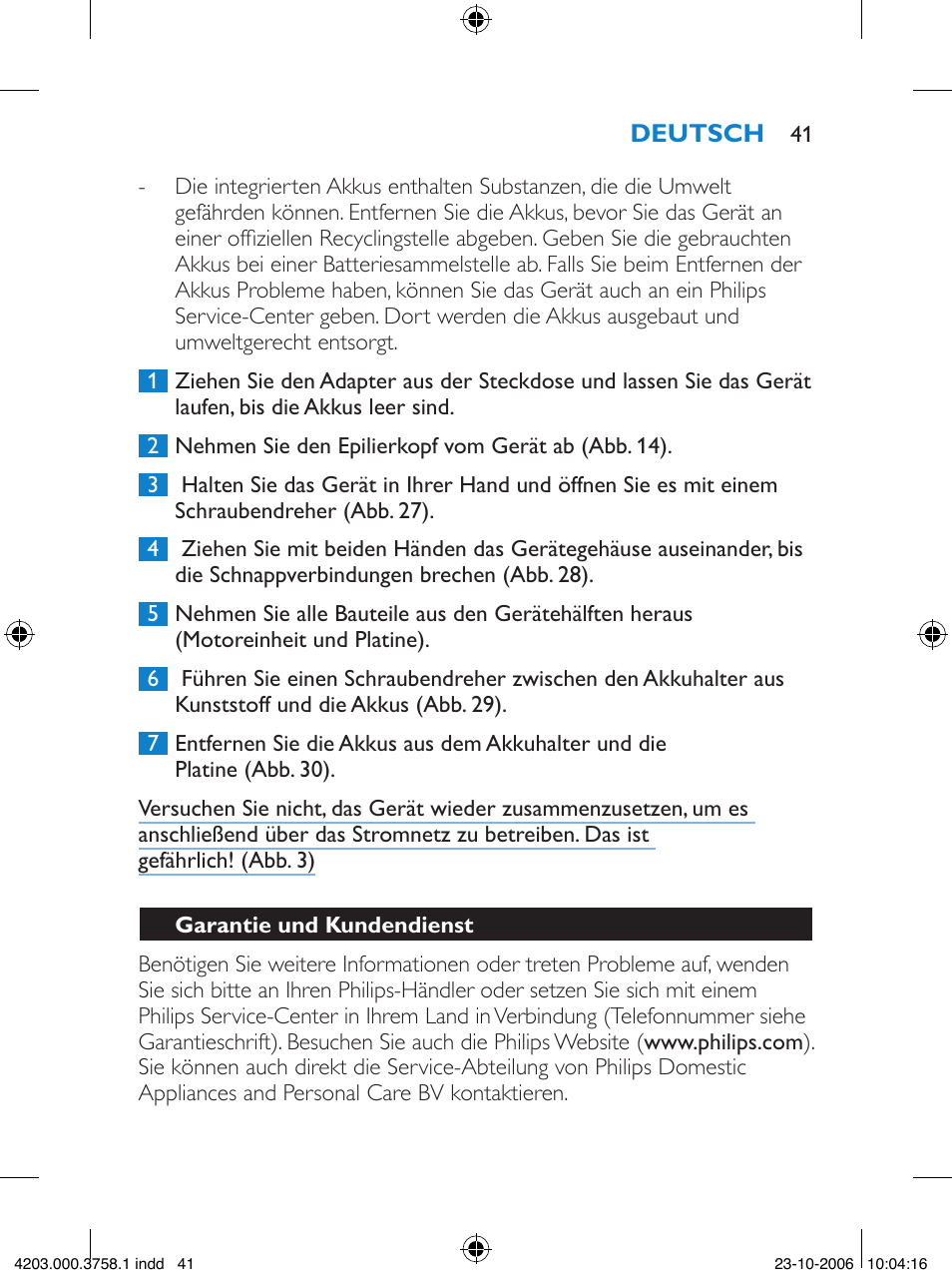 Philips Satinelle Epilierer User Manual | Page 41 / 132