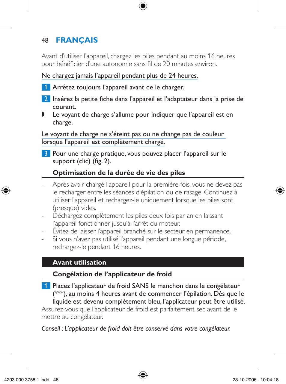 Philips Satinelle Epilierer User Manual | Page 48 / 132