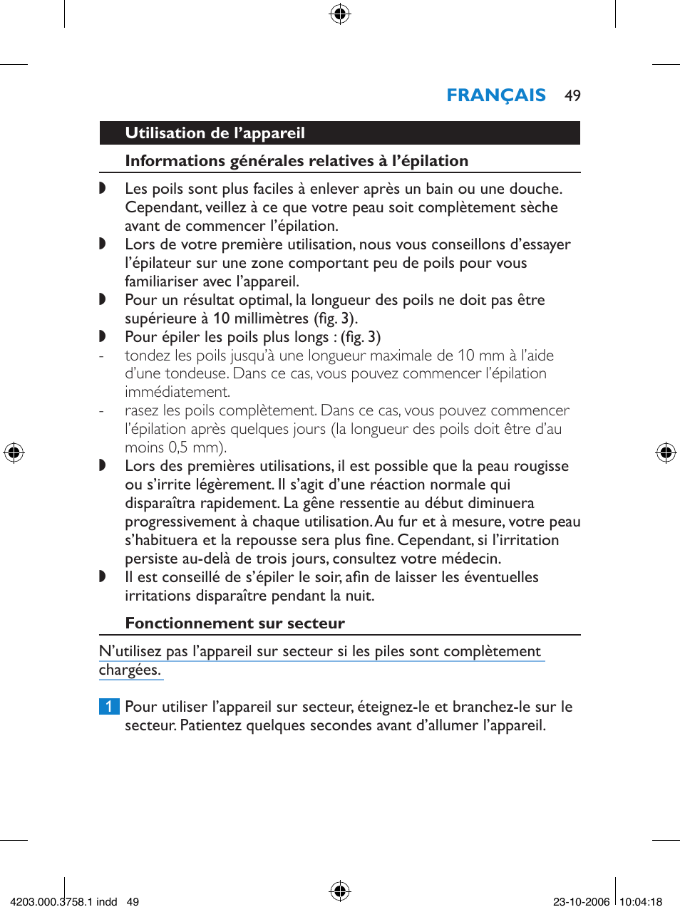 Philips Satinelle Epilierer User Manual | Page 49 / 132