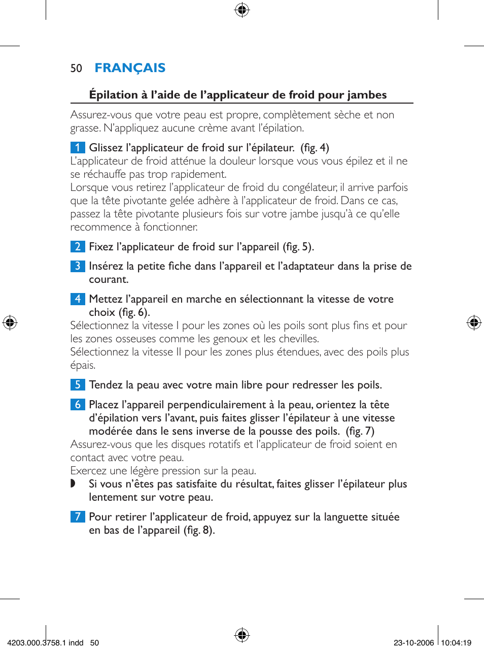 Philips Satinelle Epilierer User Manual | Page 50 / 132