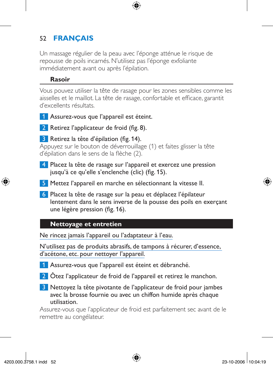 Philips Satinelle Epilierer User Manual | Page 52 / 132