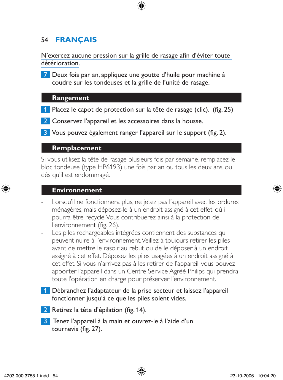 Philips Satinelle Epilierer User Manual | Page 54 / 132