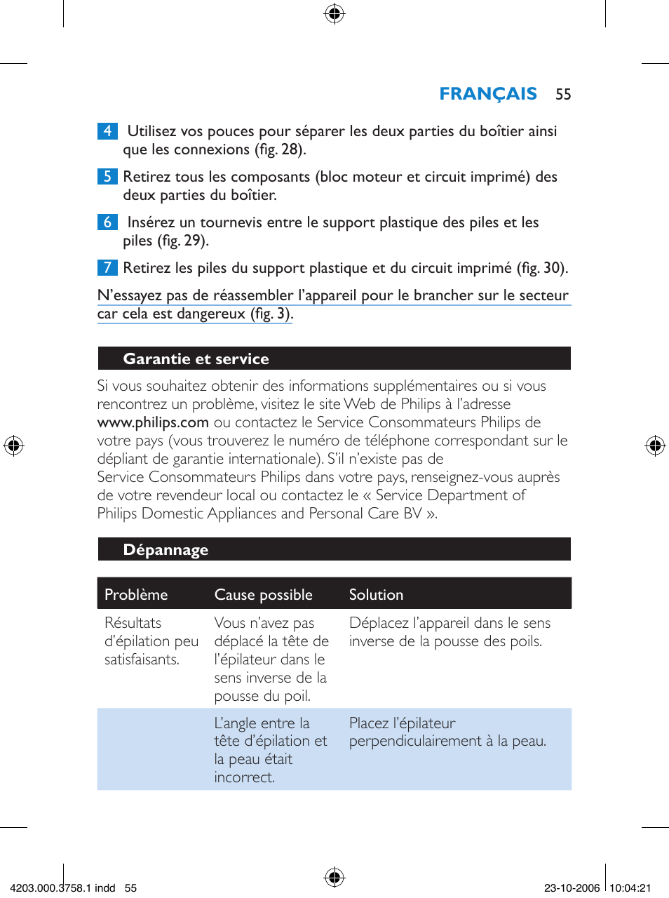 Philips Satinelle Epilierer User Manual | Page 55 / 132