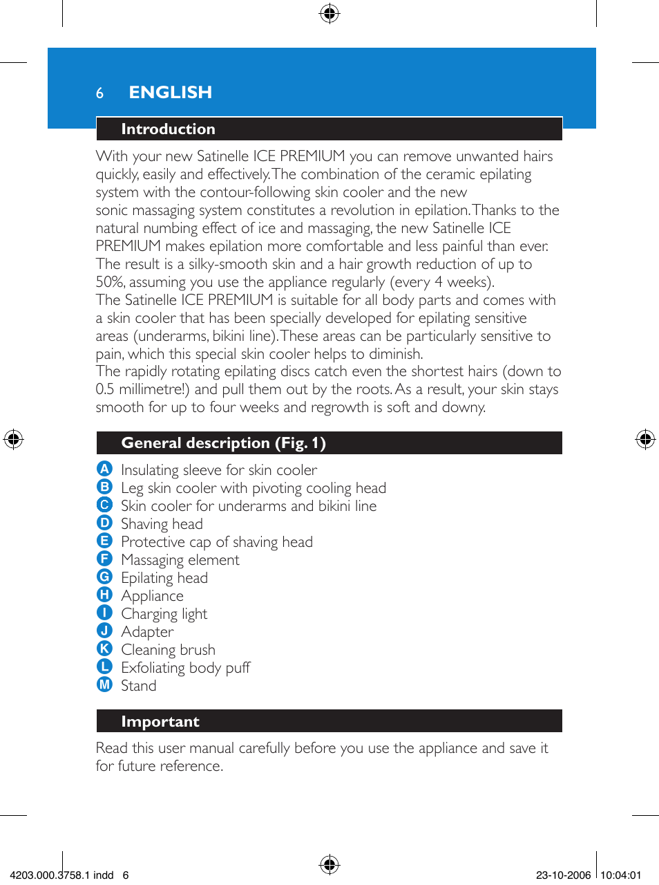 Philips Satinelle Epilierer User Manual | Page 6 / 132