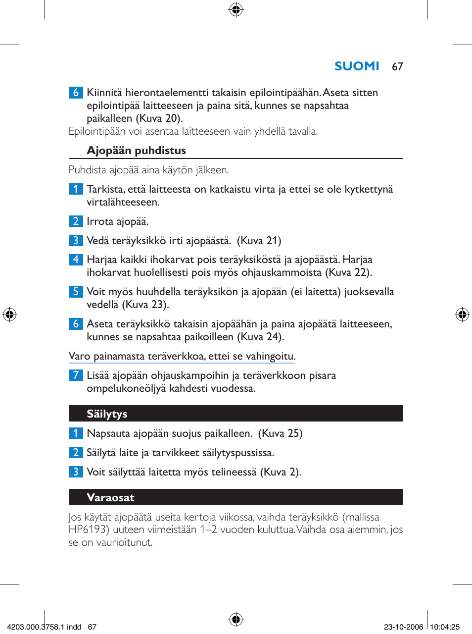 Philips Satinelle Epilierer User Manual | Page 67 / 132