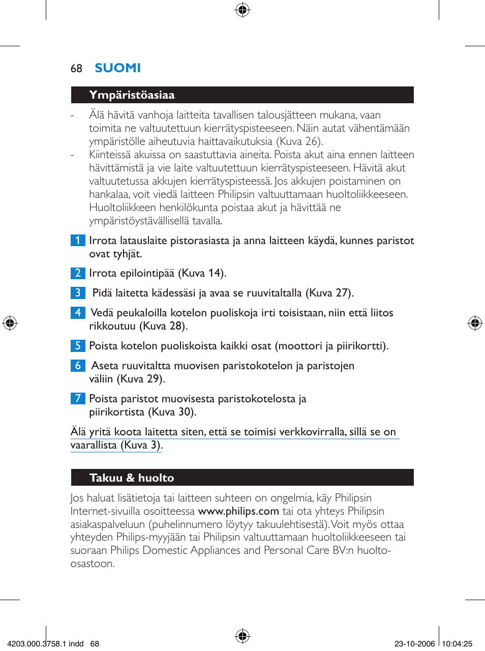 Philips Satinelle Epilierer User Manual | Page 68 / 132