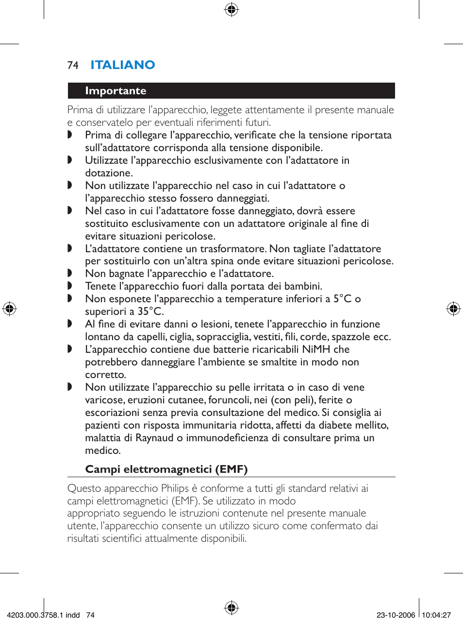 Philips Satinelle Epilierer User Manual | Page 74 / 132