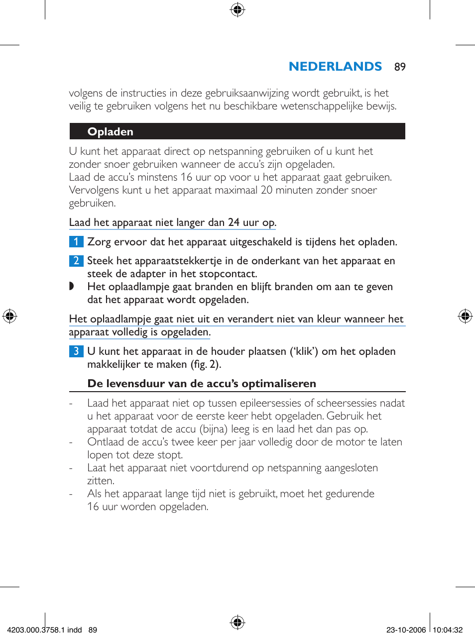 Philips Satinelle Epilierer User Manual | Page 89 / 132