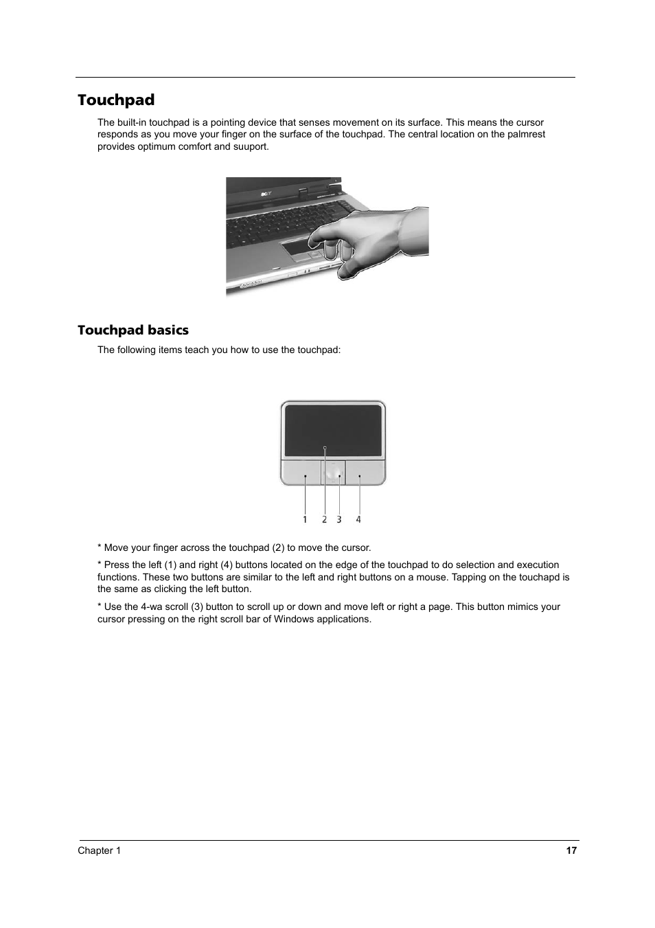 Touchpad, Touchpad basics | Acer 2430 User Manual | Page 22 / 107