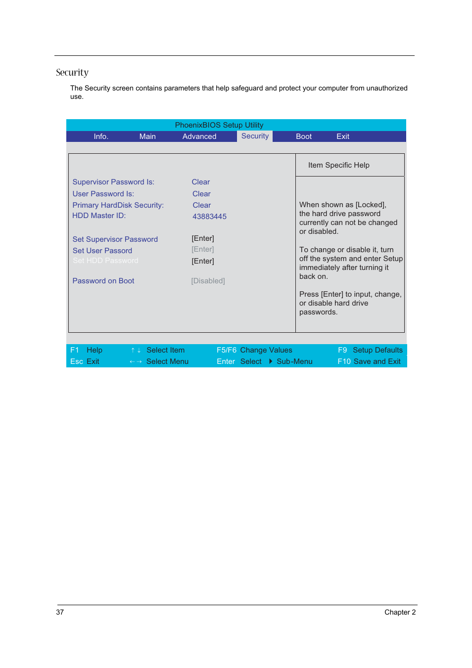 Security | Acer 2430 User Manual | Page 42 / 107