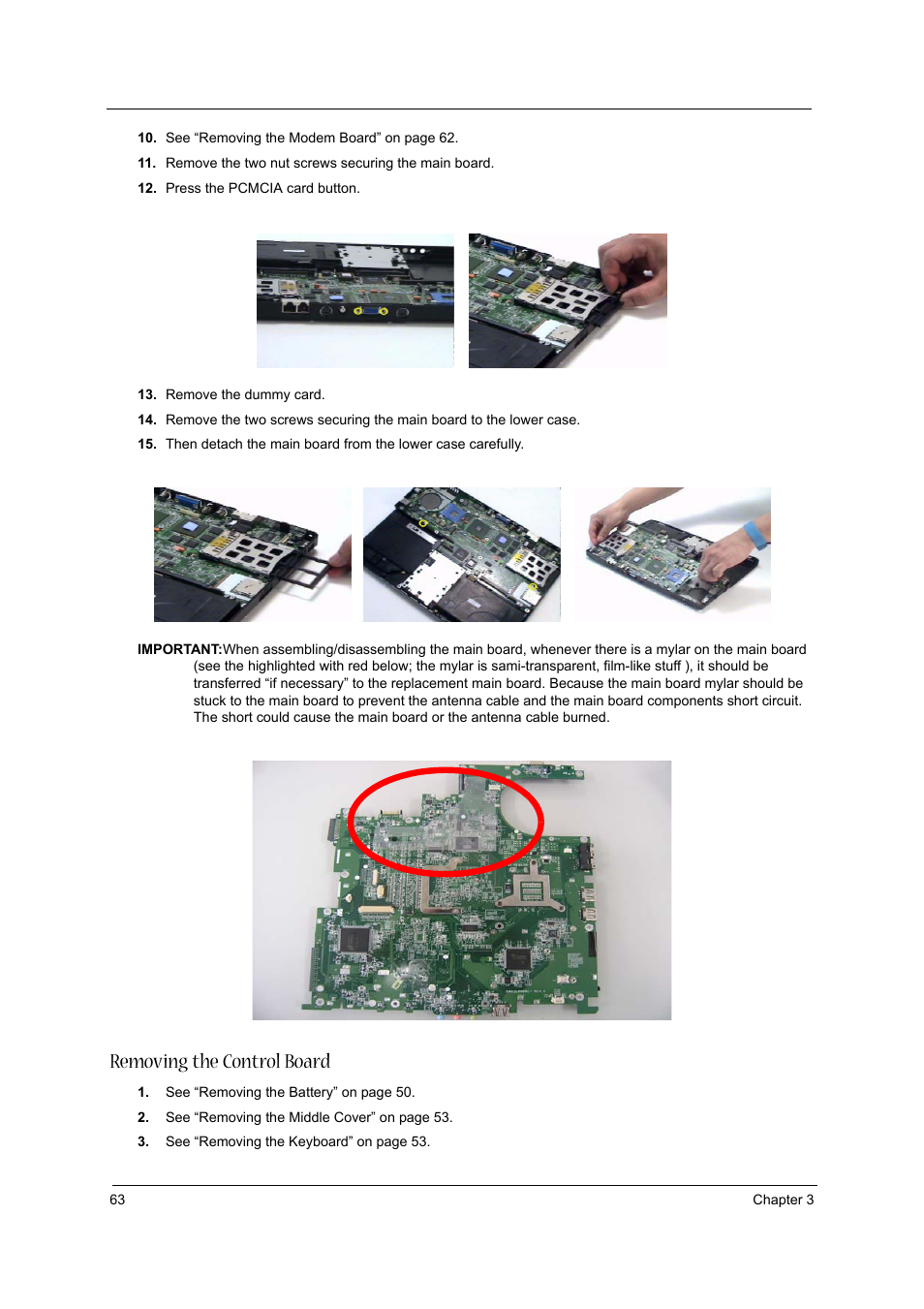 Removing the control board | Acer 2430 User Manual | Page 68 / 107