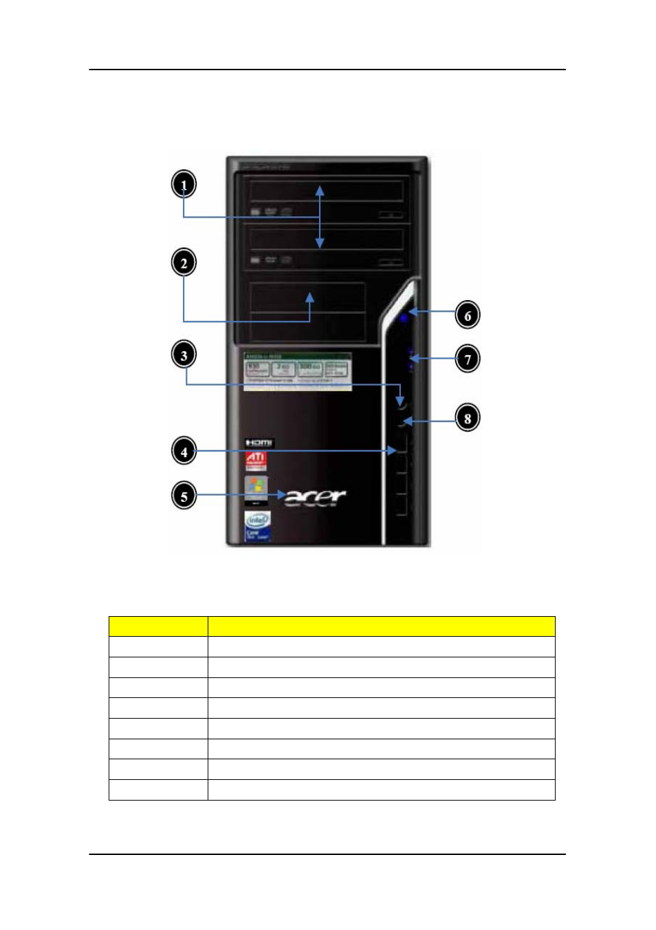 Aspire m1640 front panel, Label description | Acer Aspire M5640 User Manual | Page 19 / 89