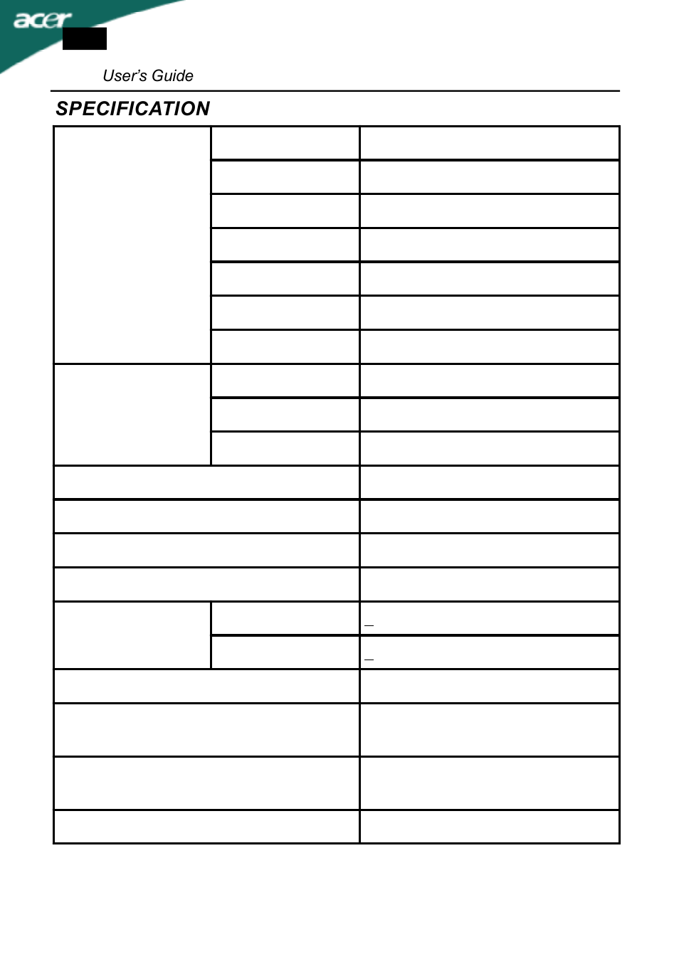 Specification | Acer AL1502 User Manual | Page 16 / 17