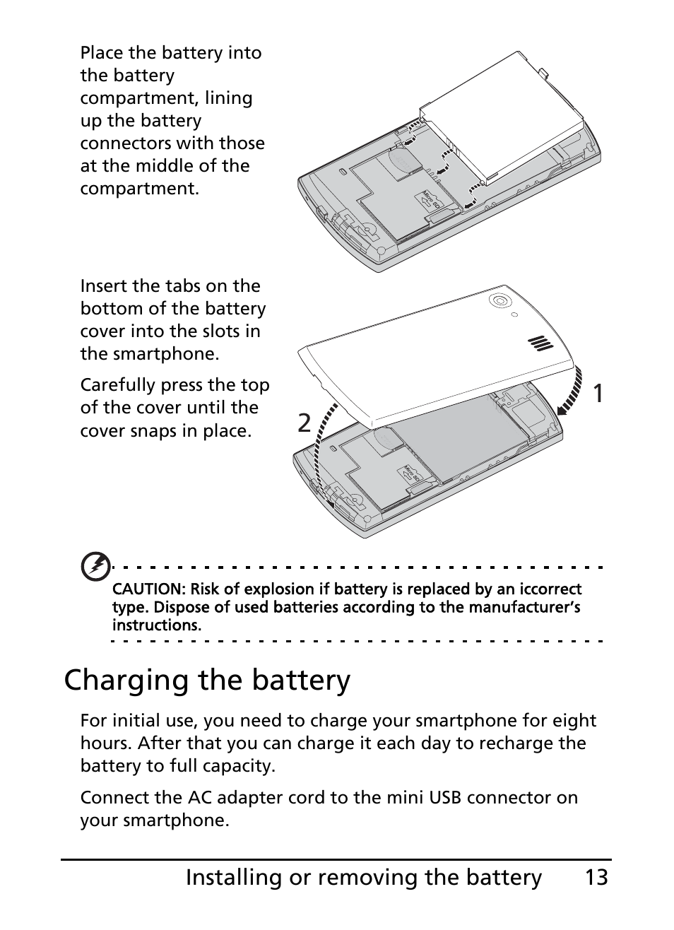 Charging the battery | Acer S200 User Manual | Page 13 / 100