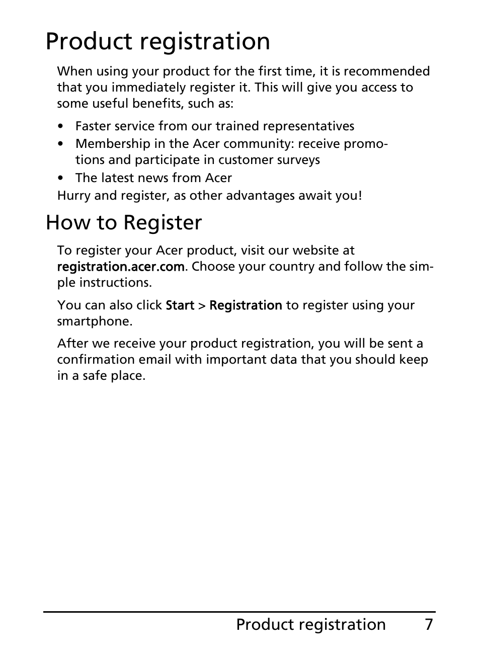 Product registration, How to register | Acer S200 User Manual | Page 7 / 100