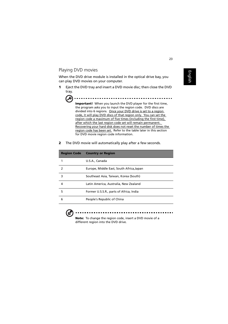 Playing dvd movies | Acer 240 User Manual | Page 31 / 92