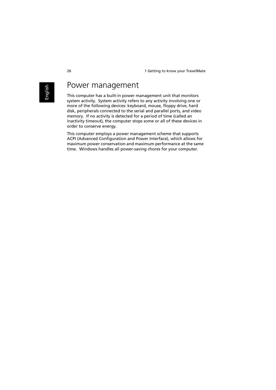 Power management | Acer 240 User Manual | Page 34 / 92