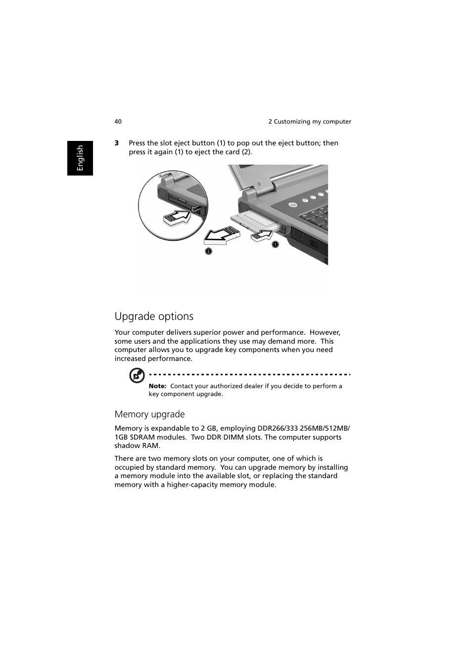 Upgrade options | Acer 240 User Manual | Page 48 / 92