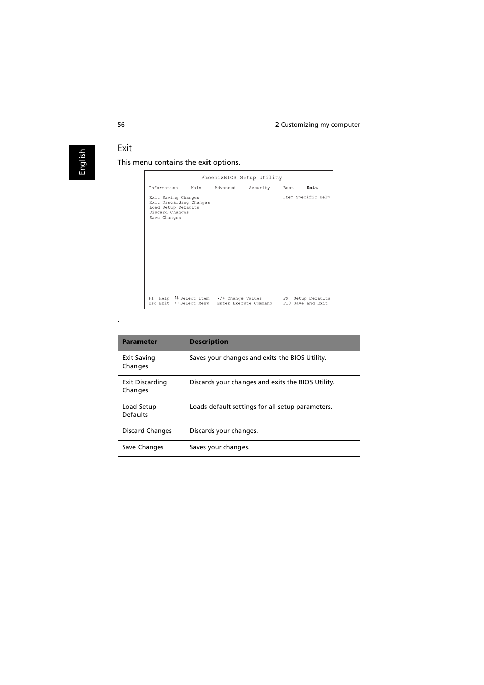 Exit | Acer 240 User Manual | Page 64 / 92